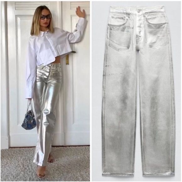 ZARA MID-RISE BOYFRIEND JEANS The Boy Boy Fit In Silver - Picture 1 of 10